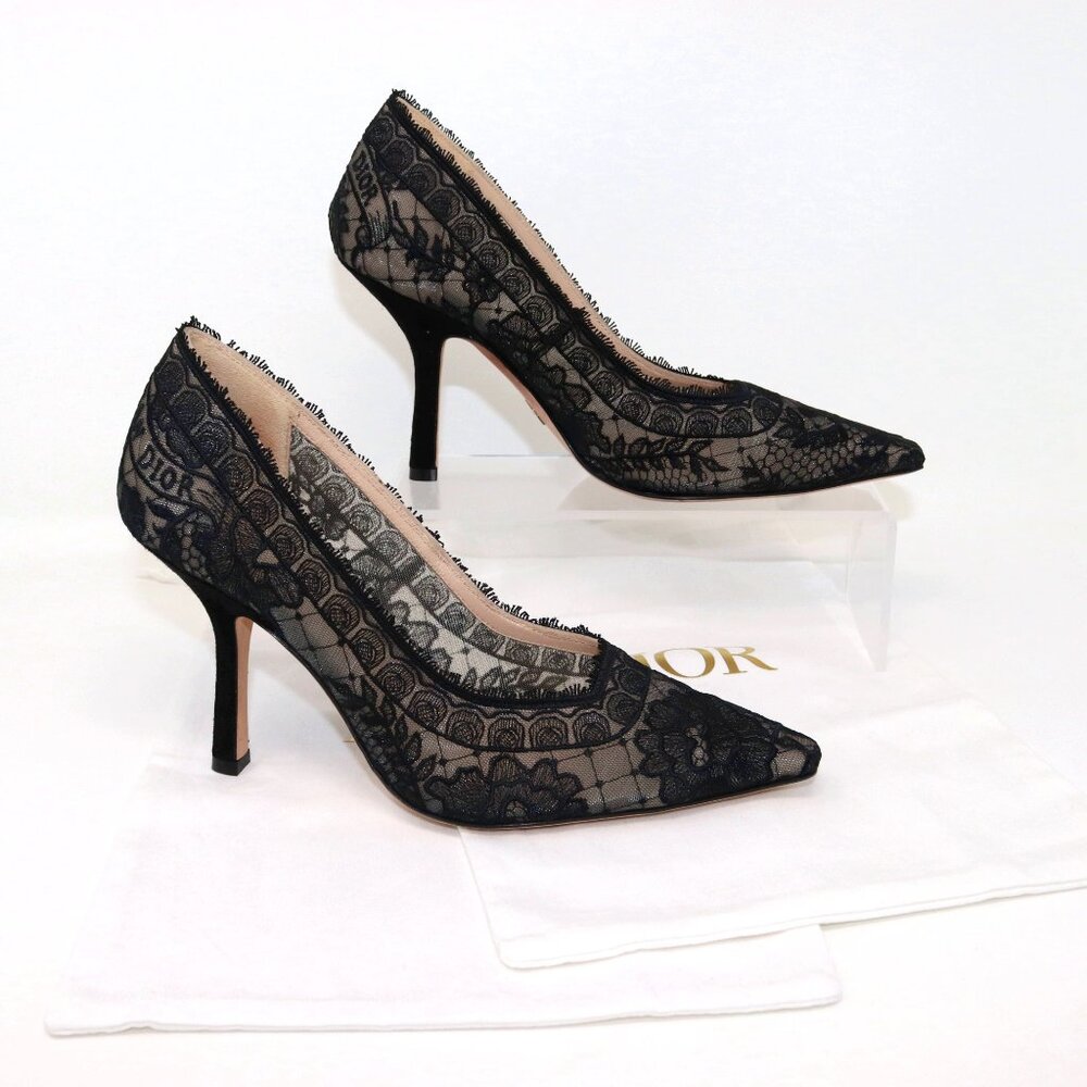 Christian Dior 37.5 Capture Illusion Roses Lace Ember Black Stiletto Heels - Picture 3 of 16